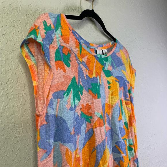 JOIE‎ Multi-Color Tropical Print Linen Cap Sleeve Back Button Down Top Size Med - Picture 5 of 11